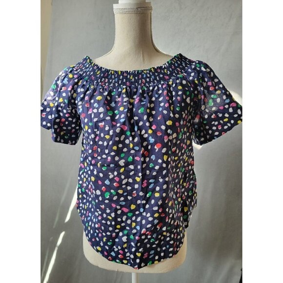 J. Crew Womens 6 Off The Shoulder Top in Ratti Happy Cat Multicolored Polka Dot - Picture 4 of 16